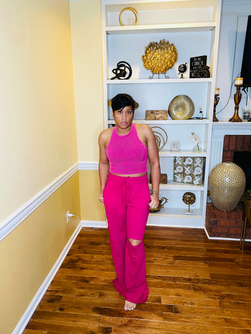 Relaxed vibe-french terry pants (magenta)